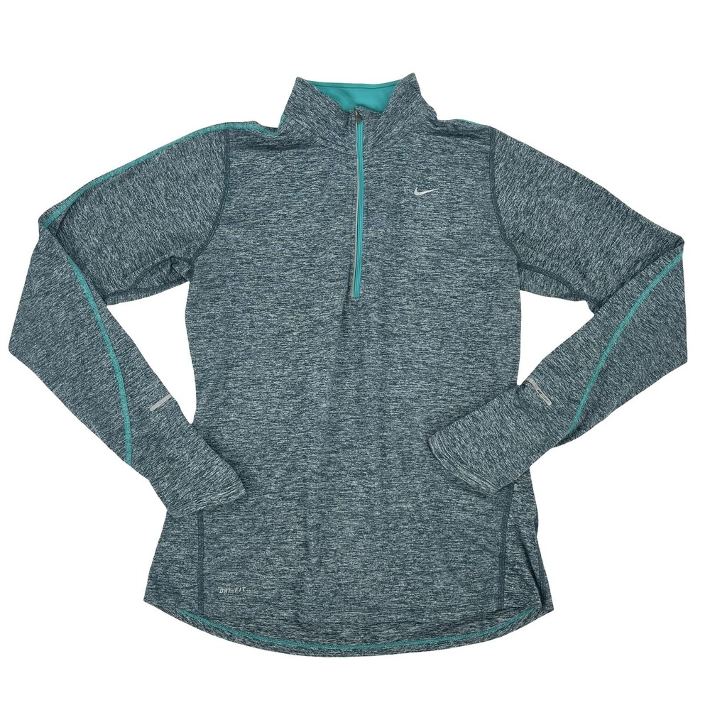 Nike Running Dri-FIT Women's Medium 1/2 Zip Pullover Teal Heather Thumbholes